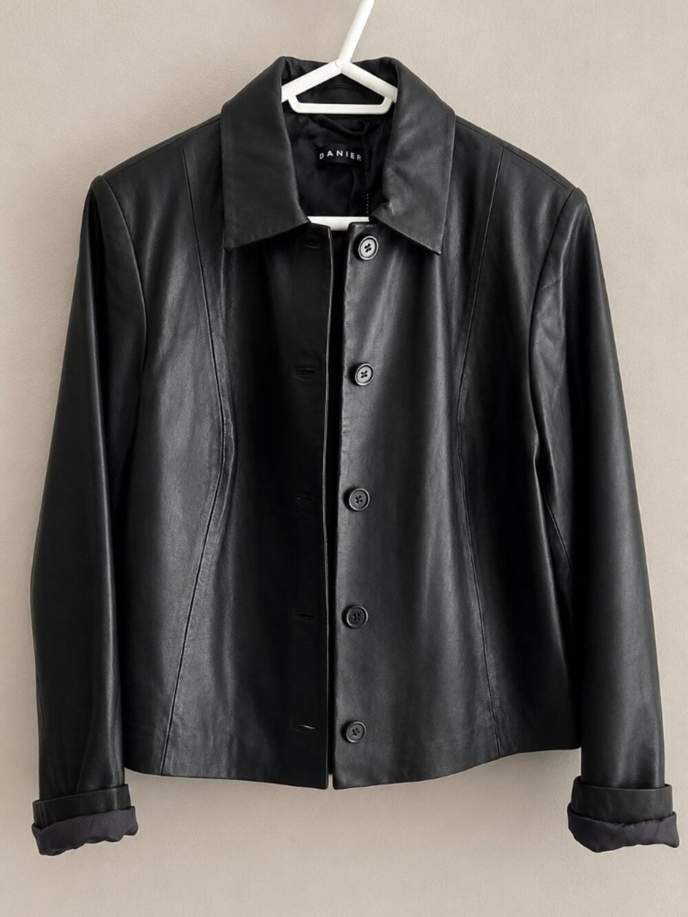NWT Danier Genuine Leather Jacket Black Women's XXL Button Front Classic $437 MS